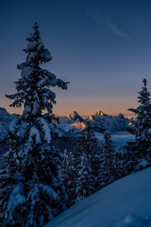 Sunrise snow tour on the Tegelberg in the Allgäu in Bavaria. Winter Wonder Land, Germany