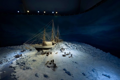 Model of the Fram in the pack ice, historic polar research ship Fram by Fridtjof Nansen and Roald