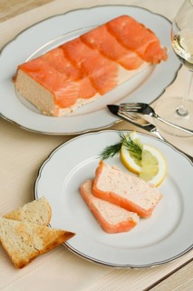 Southern German cuisine, salmon trout terrine arranged on a plate, salmon terrine with trout