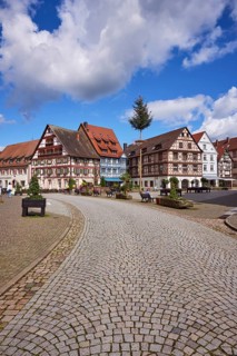 Market square with maypole and half-timbered houses in Gengenbach, Black Forest, Ortenaukreis,