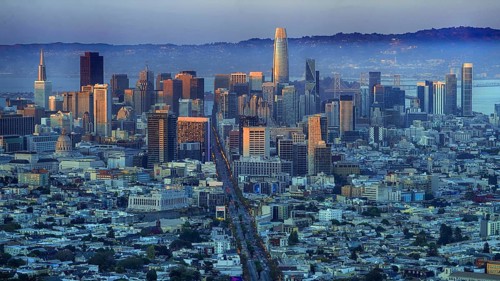 USA, California, view of San Francisco early morning, old town, skyscrapers, San Francisco,