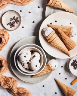 Delicious banana ice cream with Greek yogurt and chocolate chips, beautifully served in crispy