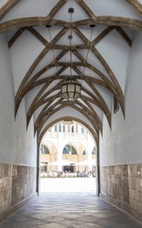 Passage through the New Town Hall with striking vault, Chemnitz, Saxony, Germany