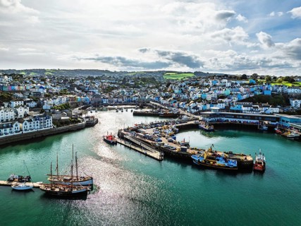 Brixham Hourbour and Brixham Marina from a drone, Brixham, Torbay, Devon, England, United Kingdom