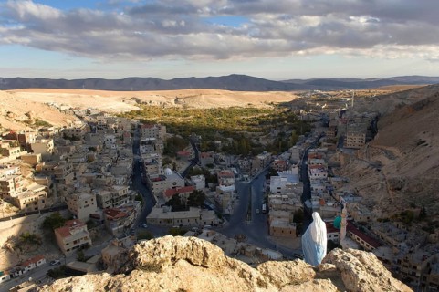 Maalula, Syria. November 13th 209 Panoramic view of the mixed Muslim and Christian village of