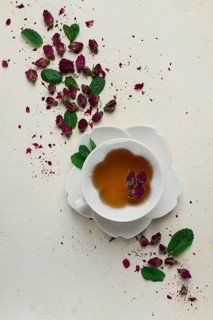 Cup of tea, damask rose, pink tea, close-up