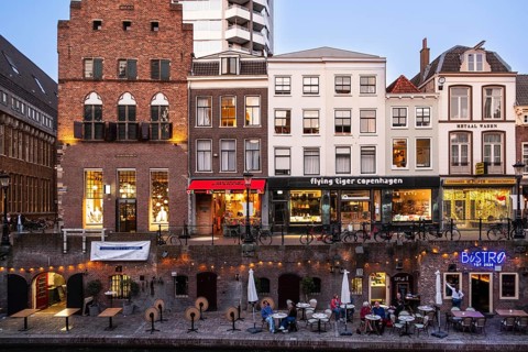 Gastronomy on the Oude Gracht in the city centre of Utrecht, Netherlands