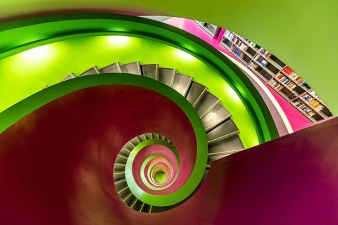 Spiral staircase in the IKMZ Information, Communication and Media Center of the Brandenburg