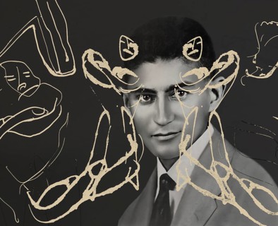 Portrait and a drawing of Franz Kafka, German-speaking Bohemian novelist, digitally edited