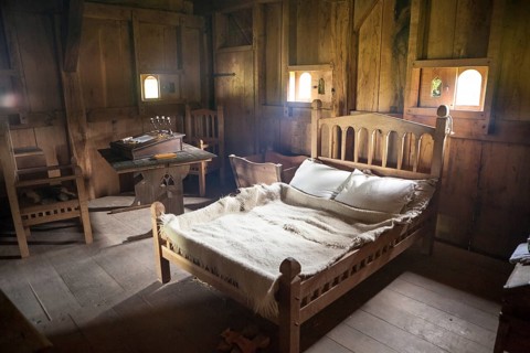 Bedroom of the reconstructed medieval house, Nienover, Bodenfelde, Lower Saxony, Germany