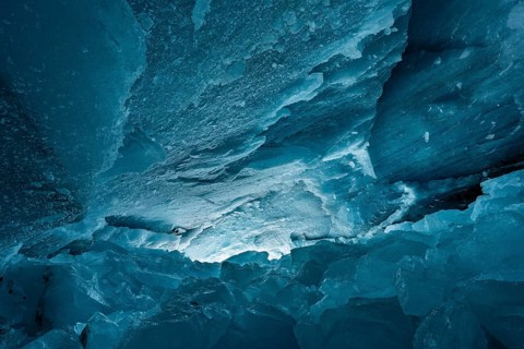 Glacier cave, ice cave, Morteratsch Glacier, Engadin, Graubünden, Switzerland