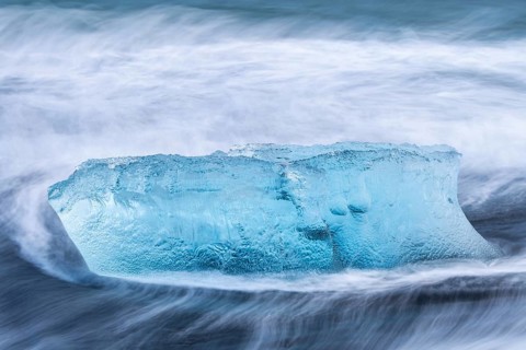 Ice chunks on the black beach, lava beach, glacier ice, sea, winter, Diamond Beach