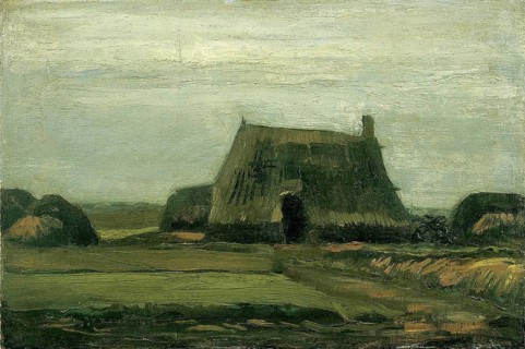 Farm with stacks of peat (1883), Bauernhof mit Torfhaufen (1883), Painting by Vincent Willem van