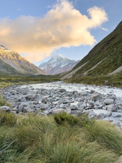 Sunrise on the Hooker Valley Track hiking trail, Mount Cook National Park, South Island, New