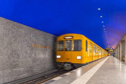Museumsinsel subway station on line U5 with subway. Berlin, Germany