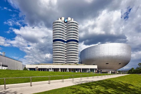 BMW museum, car museum, BMW corporate headquarters, high-rise building, modern architecture,