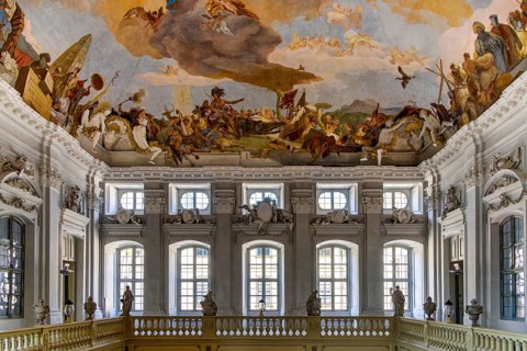 Interior design and exhibition rooms in the Würzburg Residence, imposing 18th century palace with