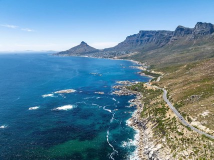 Aerial view, Chapman's Peak Drive coastal road, Noordhoek, Cape Town, Western Cape, South Africa