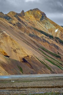 Rhyolite mountains, volcanic landscape, colourful erosion landscape with mountains,