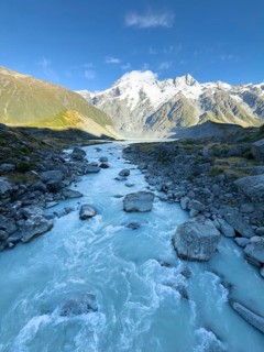 Hiking trail of the Hooker Valley Track, Mount Cook National Park, South Island, New Zealand,