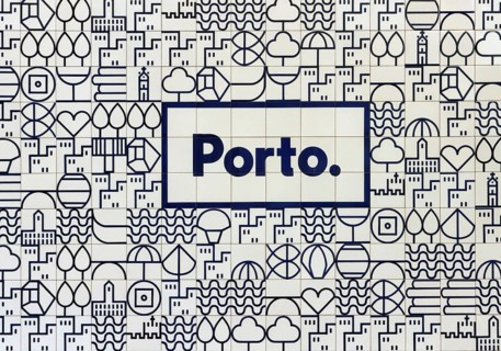 The visual identity logo of the city of Porto, a stylized illustration with blue lines against a