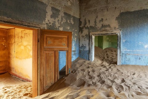 At Kolmanskop, the abandoned ghost town of the diamond days of the early 1900 and of German origin.