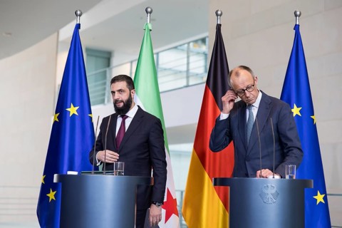 Ahmed al-Sharaa (President of the Syrian Arab Republic) and Friedrich Merz (Chancellor of the