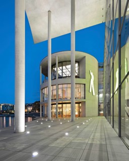 The Paul Löbe House of the German Bundestag on the Spree at dusk, blue hour, government district,