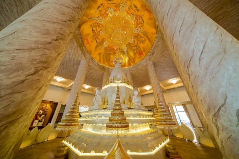 The very artistically designed central shrine (chedi in the interior), main pagoda, Buddhist temple