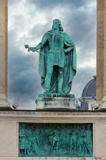 Heroes' Square, Hungarian leader Statue in the Millenium Monument, Budapest, Hungary