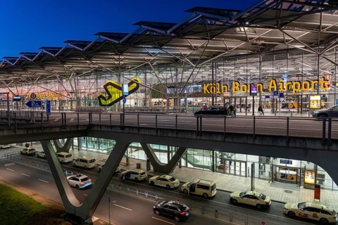 Terminal 2 at Cologne-Bonn Airport, departure level, arrival below, CGN, North Rhine-Westphalia,