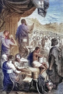 Herodotus, an ancient Greek historian, reading from history at a public festival. He was born in