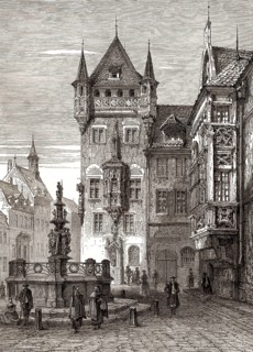 Das Nassauer Haus, ein Turmhaus in Nürnberg, Bayern, Deutschland, Europa, 19. Jahrhundert