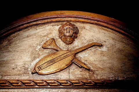 Detail of a musical clock from the 19th century, Organ Museum Borgentreich, Höxter district, North