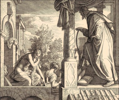 Bathsheba bathing watched by David, Old Testament, by Julius Schnorr von Carolsfeld
