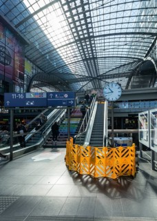 Central Station, yellow barriers on escalators at Berlin Central Station, which have been defective