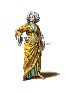 Historical clothing, fashion in the course of time, morning dress of a noble lady from Greece in