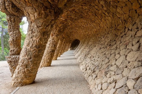 Colonnaded footpath, Park Gueell, Antonio Gaudi architect, Unesco World Heritage Site, Gracia