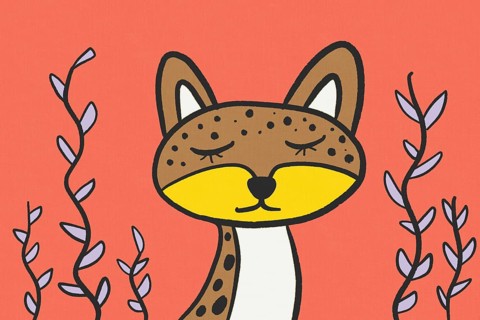 A charming illustration of a peaceful animal with closed eyes surrounded by simple foliage on a