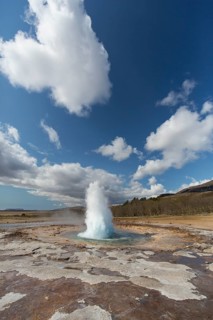 Strokkur is a fountain geyser located in a geothermal area in the southwest part of Iceland. It is