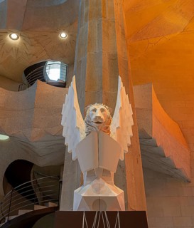 Modern sculptures of the Evangelists in the Sagrada Familia, Barcelona, Catalonia, Spain