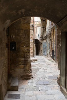 Winding courtyards in the old town centre of Volterra, province of Pisa, Tuscany, Italy