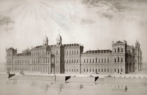Imaginary view of a design for Whitehall Palace, Westminster, London, England, after Inigo Jones,