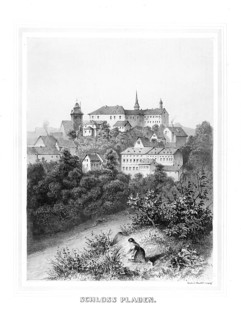 Plauen Castle in Vogtland, 1859, Saxony, Germany, Historical, digitally restored reproduction of a