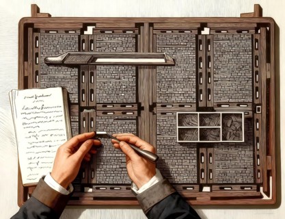 Manual typesetting letter-by-letter, 19th century
