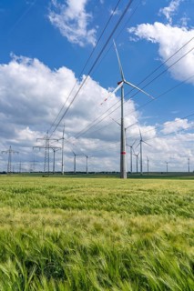 Wind farm north-east of Marsberg, Hochsauerlandkreis, high-voltage line, electricity pylons, North