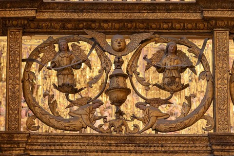 Symbolic angels in ornate golden decoration, Seville, Andalusia, Spain