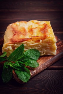 Achma, khachapuri, Georgian cuisine, homemade, no people, on a wooden background
