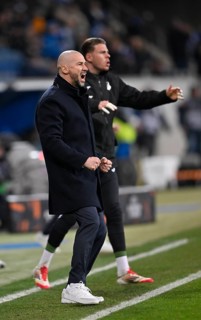 Goal celebration Coach Christian Ilzer TSG 1899 Hoffenheim Gesture Gesture Europa League, PreZero