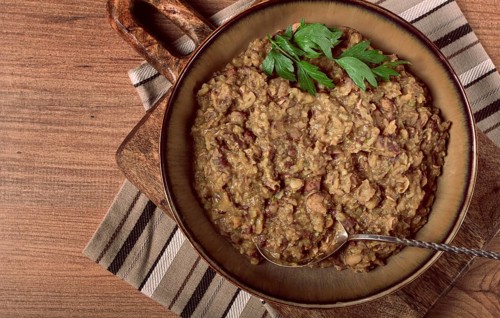 Lobio, a traditional Georgian dish, boiled beans, homemade, no people
